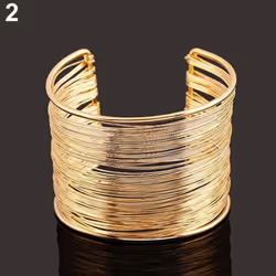 Fantastic Multilayer Metal Wires Strings Open Bangle Wide Cuff Bracelet - golden