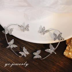 1pcs Korean Fashion Rhinestone Butterfly Ear Clips Without Piercing For Women Girls Sparkling Zircon Ear Cuff Clip Earrings Weddin - silver, Right*1pc
