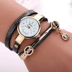 Fashion Lady Dress Leather Casual Women Bracelet Watch Gift - black