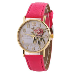 Wrist Watch Lady Digital Rose Round Dial With Artificial Leather Band Quartz Watch - rose red