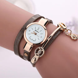 Fashion Lady Dress Leather Casual Women Bracelet Watch Gift - brown