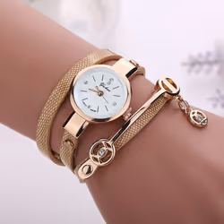 Fashion Lady Dress Leather Casual Women Bracelet Watch Gift - gold