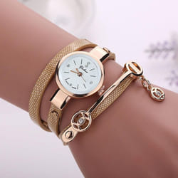Fashion Lady Dress Leather Casual Women Bracelet Watch Gift - gold