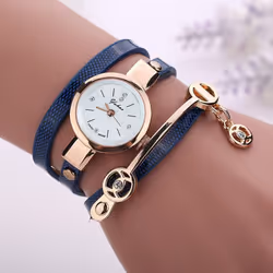 Fashion Lady Dress Leather Casual Women Bracelet Watch Gift - blue