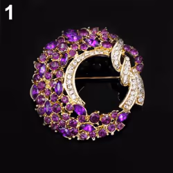 Women Fashion Elegant Luxury Moon Flower Brooch Pin - purple