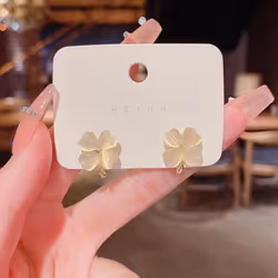 Lucky Cat&apos;s Eye Stone Four Leaf Clover Earrings For Women Green Delicate Stud Earring Elegant Jewelry Banquet Gift For M ...