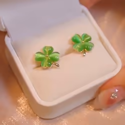 Lucky Cat&apos;s Eye Stone Four Leaf Clover Earrings For Women Green Delicate Stud Earring Elegant Jewelry Banquet Gift For M ...