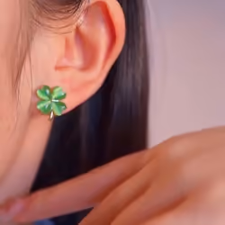 Lucky Cat&apos;s Eye Stone Four Leaf Clover Earrings For Women Green Delicate Stud Earring Elegant Jewelry Banquet Gift For Mom - green
