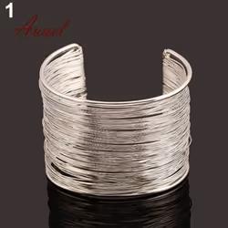 Fantastic Multilayer Metal Wires Strings Open Bangle Wide Cuff Bracelet - silver