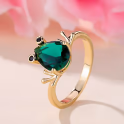 Cute Green Zircon Frog Ring For Women Unique Yellow Gold Color Animal Ring Personalized Jewelry - gold,green, 7
