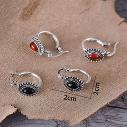 Fashion Retro Turquoise Earrings Bohemian Antique Oval Earrings - red