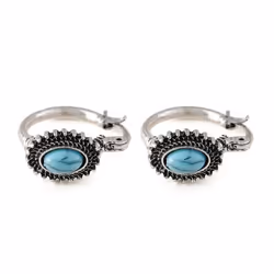 Fashion Retro Turquoise Earrings Bohemian Antique Oval Earrings - blue