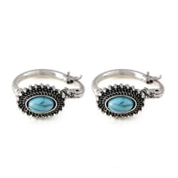 Fashion Retro Turquoise Earrings Bohemian Antique Oval Earrings - blue