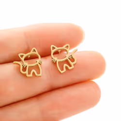 1 Pair Cute Cat Stainless Steel Stud Earrings For Womens Punk Jewelry Gifts Trend Fashion Small Ear Studs Jewelry - Gold