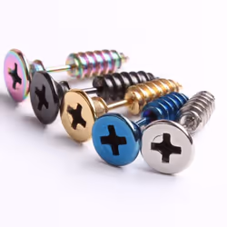 1 Pair Unisex Women Men Punk Stainless Steel Cross Screw Ear Studs Earrings - silver, 1pair