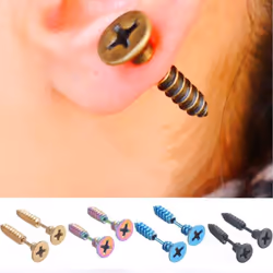1 Pair Unisex Women Men Punk Stainless Steel Cross Screw Ear Studs Earrings - silver, 1pair