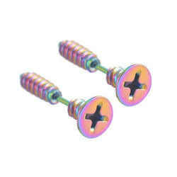 1 Pair Unisex Women Men Punk Stainless Steel Cross Screw Ear Studs Earrings - multicolor, 1pair