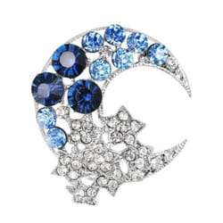 Temperament Moon Star Brooch Crescent Moon Brooch Pin Suit Pin Sparkling Half Moon Rhinestone Inlaid Generous Brooch Clothes Ornaments Jewelry - blue