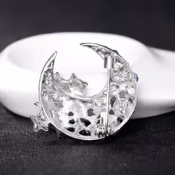 Temperament Moon Star Brooch Crescent Moon Brooch Pin Suit Pin Sparkling Half Moon Rhinestone Inlaid Generous Brooch Clothes Ornaments Jewelry - blue