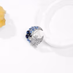 Temperament Moon Star Brooch Crescent Moon Brooch Pin Suit Pin Sparkling Half Moon Rhinestone Inlaid Generous Brooch Clothes Ornaments Jewelry - blue