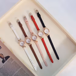 Popular Women Watch Simple Girl Pu Leather Strap Women Fashion Quartz Wrist Watch Mini Thin Dial Watches Quartz Wrist Watches - coffee