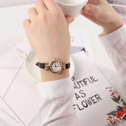 Popular Women Watch Simple Girl Pu Leather Strap Women Fashion Quartz Wrist Watch Mini Thin Dial Watches Quartz Wrist Watches - black