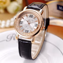 Watch New Women Fashion Luxury Leisure Set Auger Leather Analog Stainless Steel Quartz Watch - pink