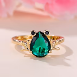 Cute Green Zircon Frog Ring For Women Unique Yellow Gold Color Animal Ring Personalized Jewelry - gold,green, 10