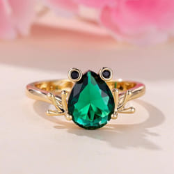 Cute Green Zircon Frog Ring For Women Unique Yellow Gold Color Animal Ring Personalized Jewelry - gold,green, 6