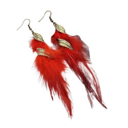 1 Pair Hook Earrings Retro Leaf Long Tasseled Bohemian Hypoallergenic Elegant Feather Drop - red