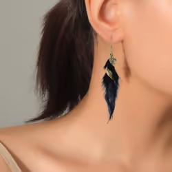 1 Pair Hook Earrings Retro Leaf Long Tasseled Bohemian Hypoallergenic Elegant Feather Drop - red