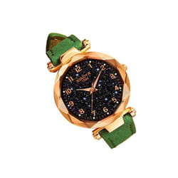 Women Luxury Watch Personality Romantic Luminous Starry Sky Wristwatch Leather Rhinestone Watch - green