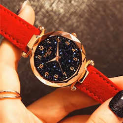 Women Luxury Watch Personality Romantic Luminous Starry Sky Wristwatch Leather Rhinestone Watch - brown