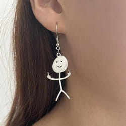 &quot;2023 Graffiti Middle Finger Cartoon Earrings: Hip-hop Titanium Steel Simple Design&quot; - as the picture, middle finger man