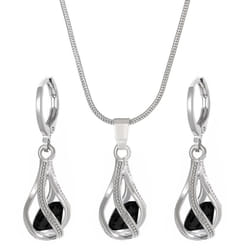 Women&apos;s Retro Zircon Crystal Jewelry Set - European & American Design, Rotating Teardrop Necklace & Earrings Trend - black, null