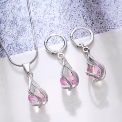 Women&apos;s Retro Zircon Crystal Jewelry Set - European & American Design, Rotating Teardrop Necklace & Earrings Trend - black, null