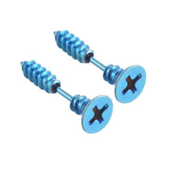 1 Pair Unisex Women Men Punk Stainless Steel Cross Screw Ear Studs Earrings - blue, 1pair