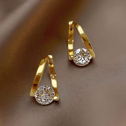 &quot;korean Geometric Zircon Micro-inlaid Earrings: Versatile, Elegant, Women&apos;s Ear Buckles&quot; - white, stone earrings