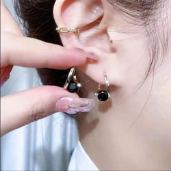 &quot;korean Geometric Zircon Micro-inlaid Earrings: Versatile, Elegant, Women&apos;s Ear Buckles&quot; - silver,black, Zirconia Earrings