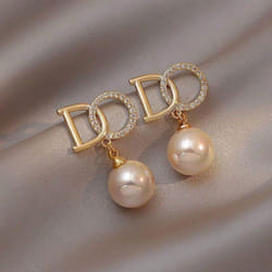French Pearl Tassel Earrings For Women - 2024 New High-end Light Luxury Style - as the picture, D-shaped Pearl Earrings with Diamonds
