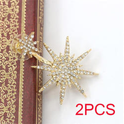 Full Rhinestones Diamond Crystal Stars Snow Hanging Punk Style Stylish Modern Luxury Stud Earring Women Jewelry - Gold, Gold-2PCS