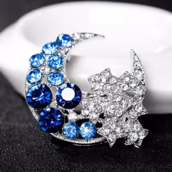 Temperament Moon Star Brooch Crescent Moon Brooch Pin Suit Pin Sparkling Half Moon Rhinestone Inlaid Generous Brooch Clothes Ornaments Jewelr - purple