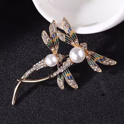 Women&apos;s Good-looking Custom Jewelry Crystal Pearl Animal Dragonfly Enamel Brooch Pin