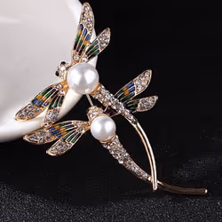 Women&apos;s Good-looking Custom Jewelry Crystal Pearl Animal Dragonfly Enamel Brooch Pin
