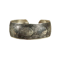 Women Vintage Ethnic Style Open Jewelry Tibetan Bangle Wide Cuff Bracelet - Fish