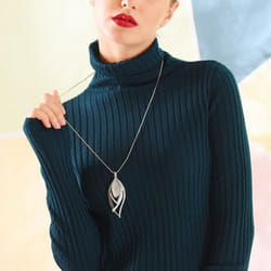 Women Opal Leaf Long Chain Sweater Necklace
