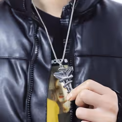 Zinc Zinc Alloy Black Mamba Pendant Necklace Hip Hop Sweater Chain Basketball Fans Necklace  Basketball Fans - silver