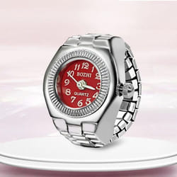 Vintage Punk Elastic Stretchy Quartz Watch Rings For Women Man Lover Pair Watches - red