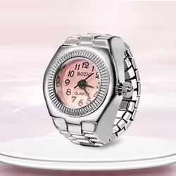 Vintage Punk Elastic Stretchy Quartz Watch Rings For Women Man Lover Pair Watches - pink