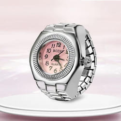 Vintage Punk Elastic Stretchy Quartz Watch Rings For Women Man Lover Pair Watches - pink